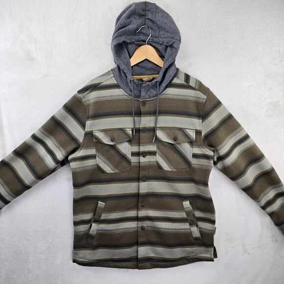 Quiksilver Hooded Shirt Jacket Mens Medium Striped Shacket Western Aztec Surf - Picture 2 of 9